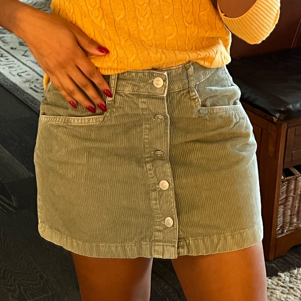 Green corduroy mini skirt